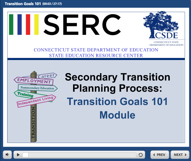 screenshot of transition goals module